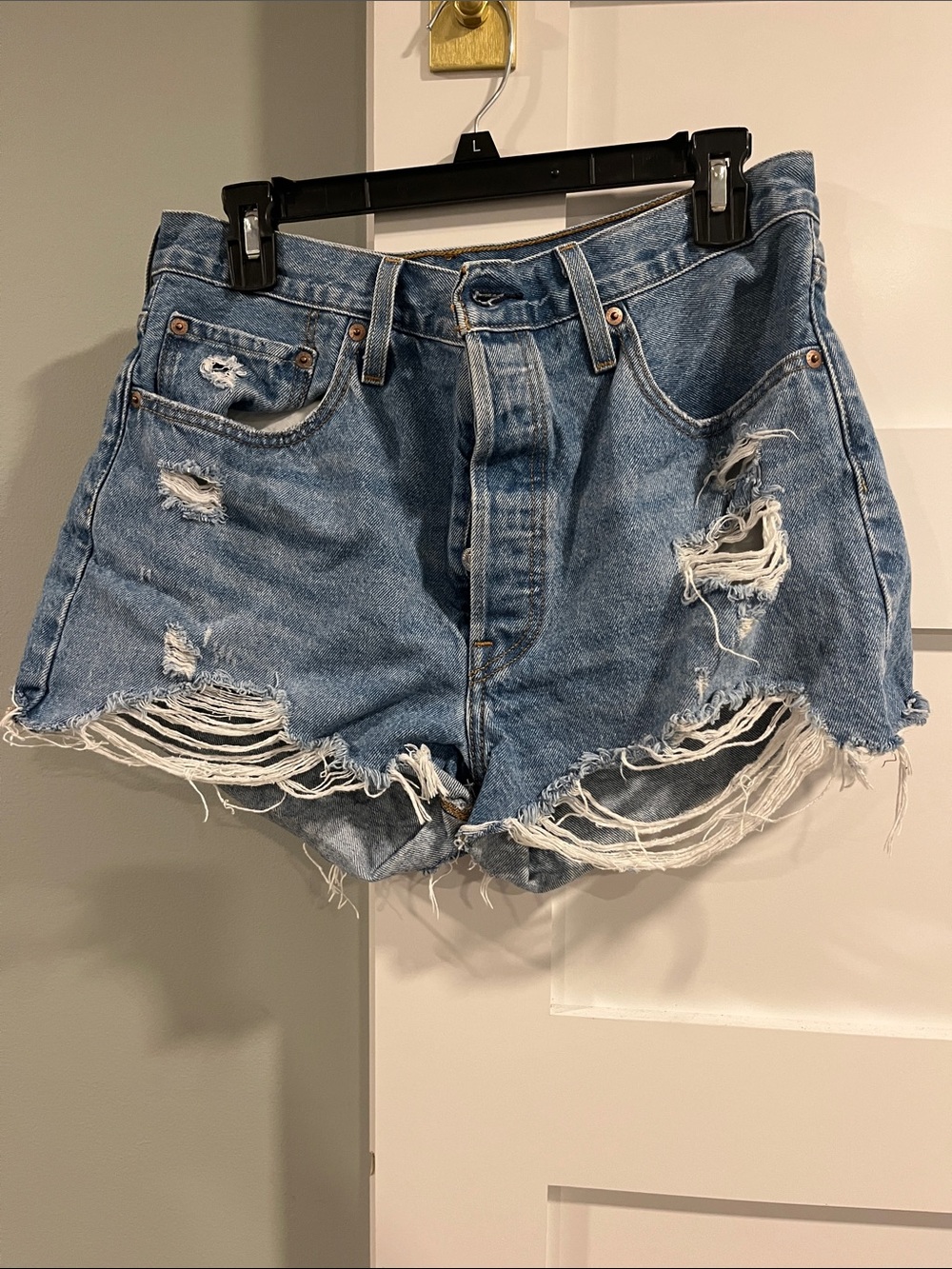 Levi's Light Blue Distressed High-Rise Denim Shorts